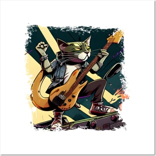 Cute Musician Rock Cat Kitty Playing Guitar - Funny Cats Posters and Art